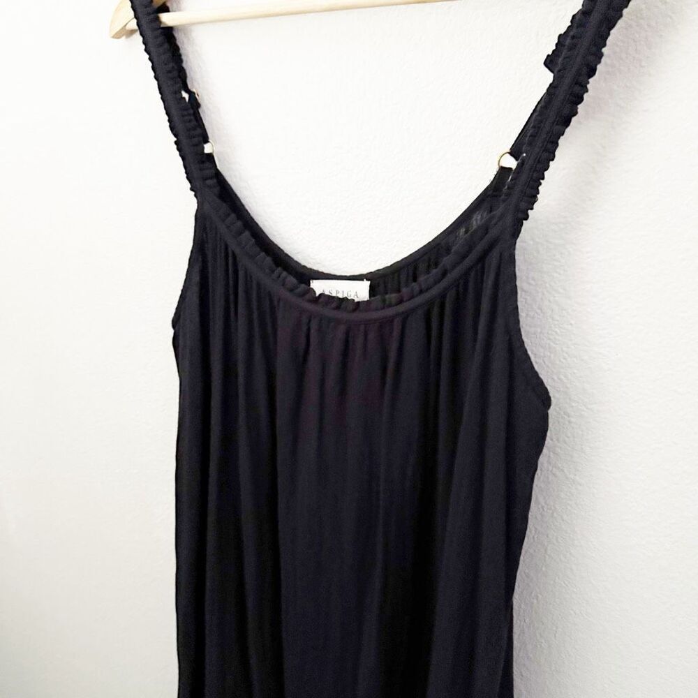 ASPIGA | Frankie Midi Dress Organic Cotton Black Ruffle Strap Gold | Size Large - Picture 7 of 13